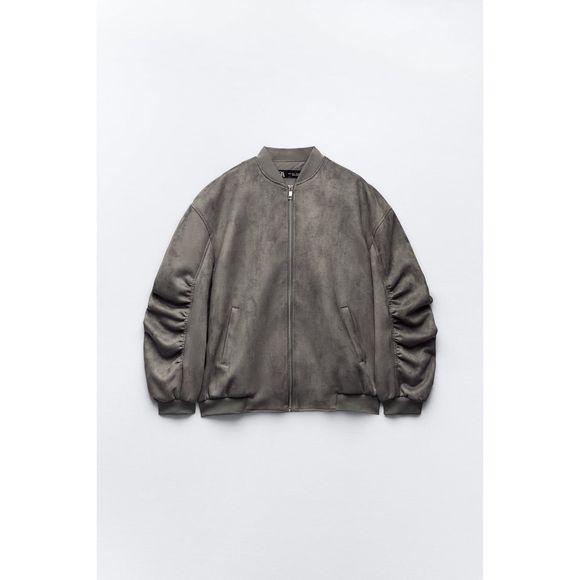 ZARA OVERSIZED FAUX SUEDE BOMBER JACKET - Picture 2 of 10